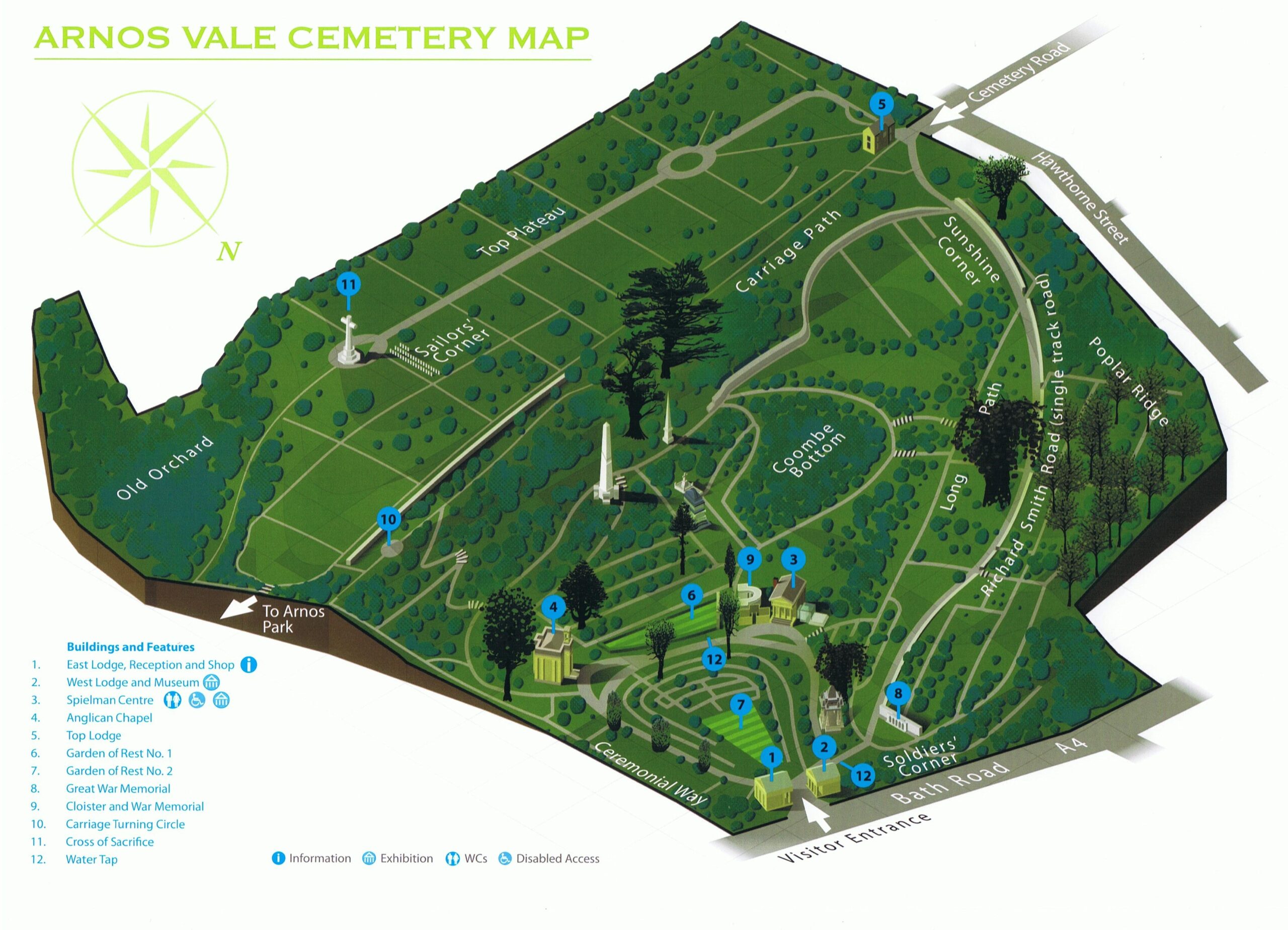 Map of the site of Arnos Vale Cemetery
