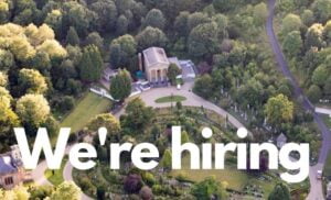 We're hiring notice with an ariel view of the site