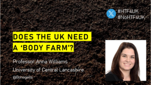 Graphic with the text Does the UK need a Body Farm