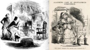 Victorian cartoon illustrations depicting spontaneous combustion