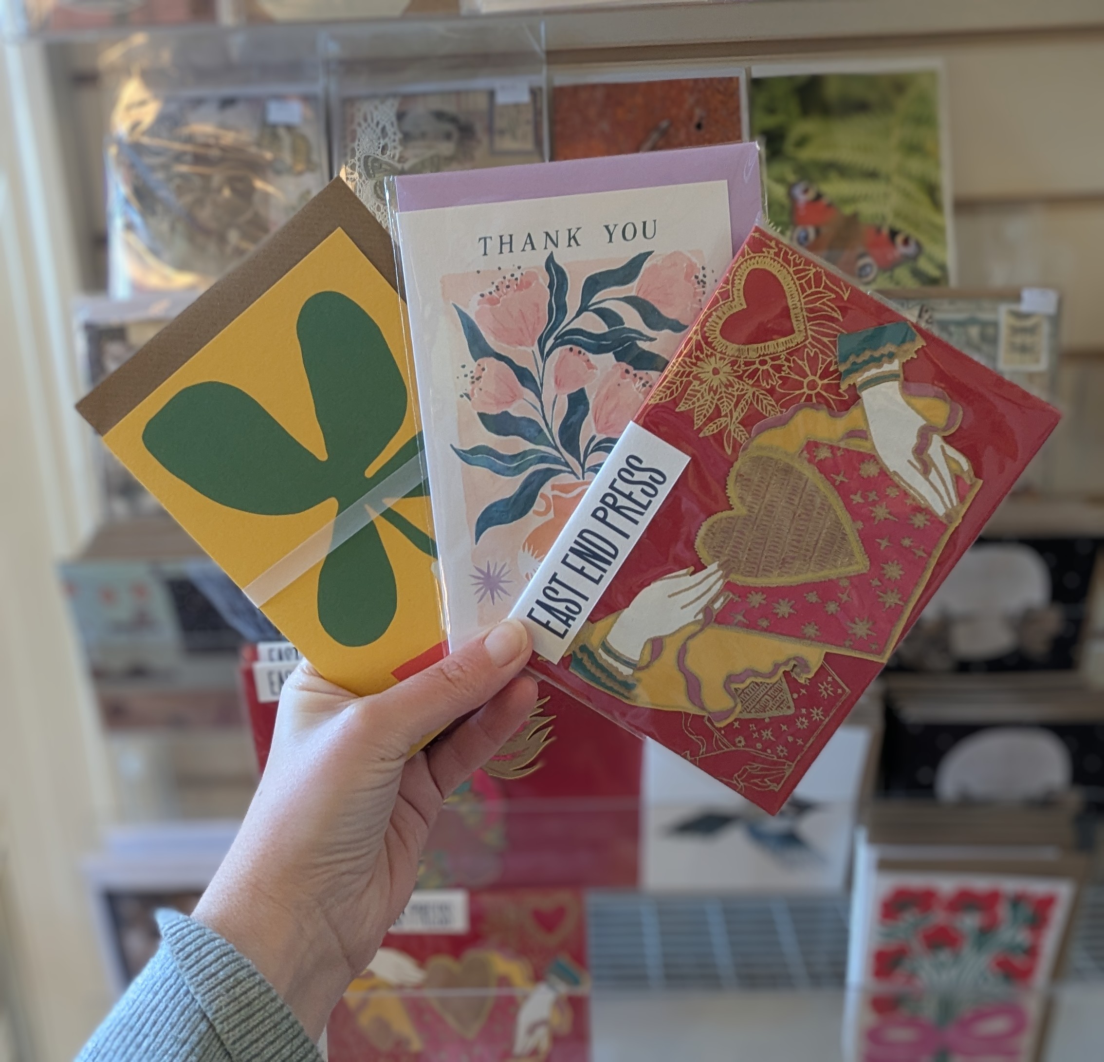 A selection of greetings cards for sale in the Arnos Vale Cemetery shop