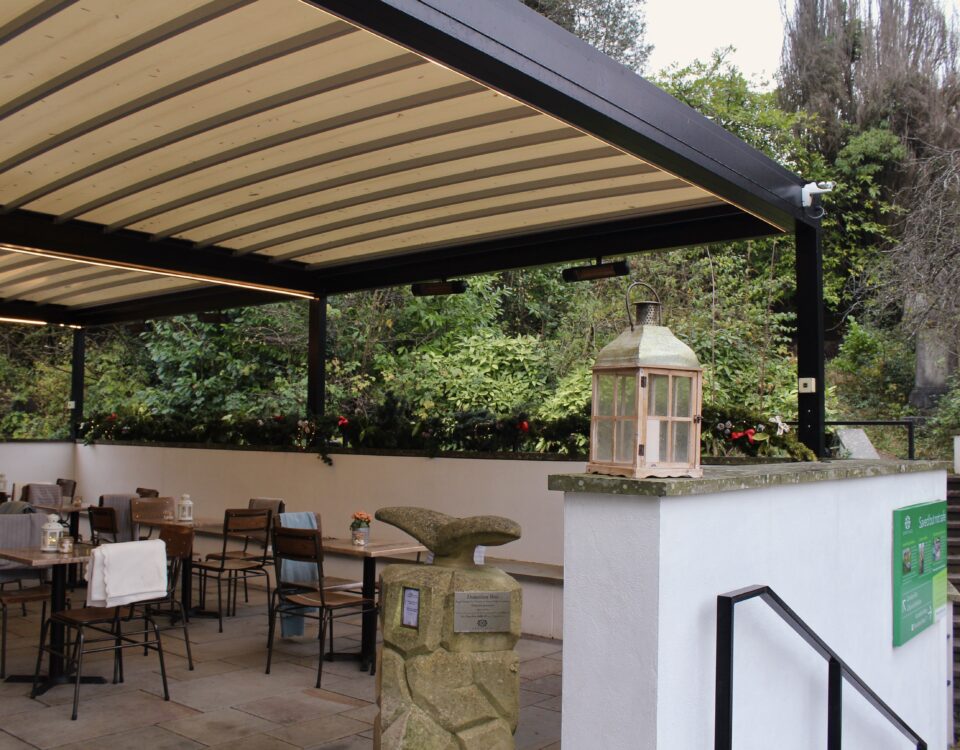 Image of outdoor cafe seating at Arnos Vale Cemetery